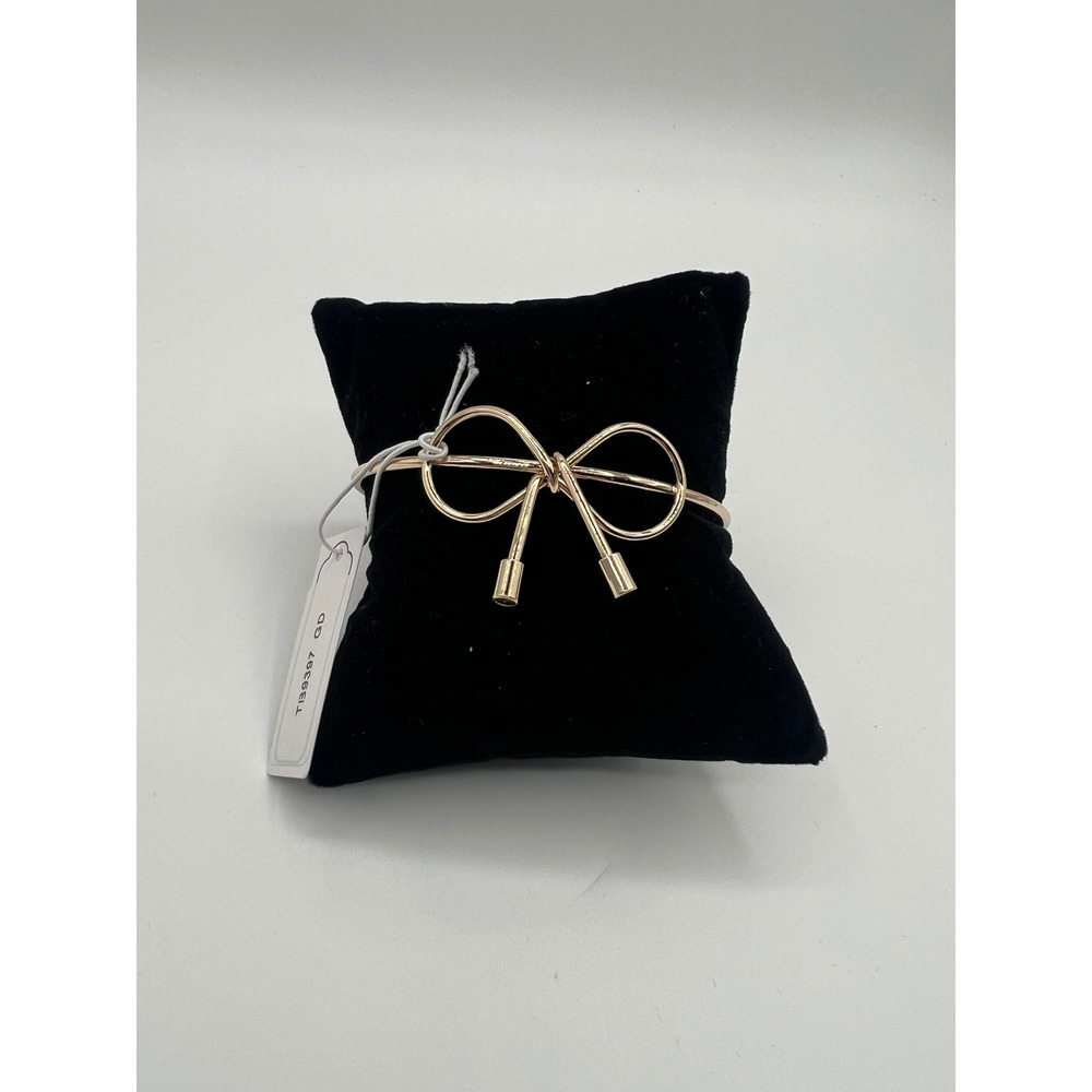 Gold Tone Bow Cuff Bracelet Minimalist Wire Knot Bangle T139397 GD